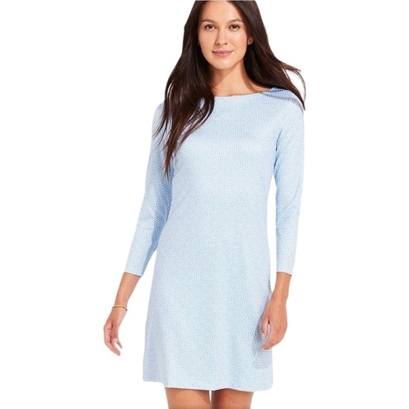 VINYARD VINES Poly Spandex Jersey Knit Pop Over 3/4 Sleeve Crew Neck Mini Dress - Picture 1 of 8